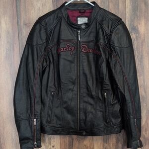 Harley Davidson Zip Out Hoodie Genuine Leather Jacket Coat XL      R205